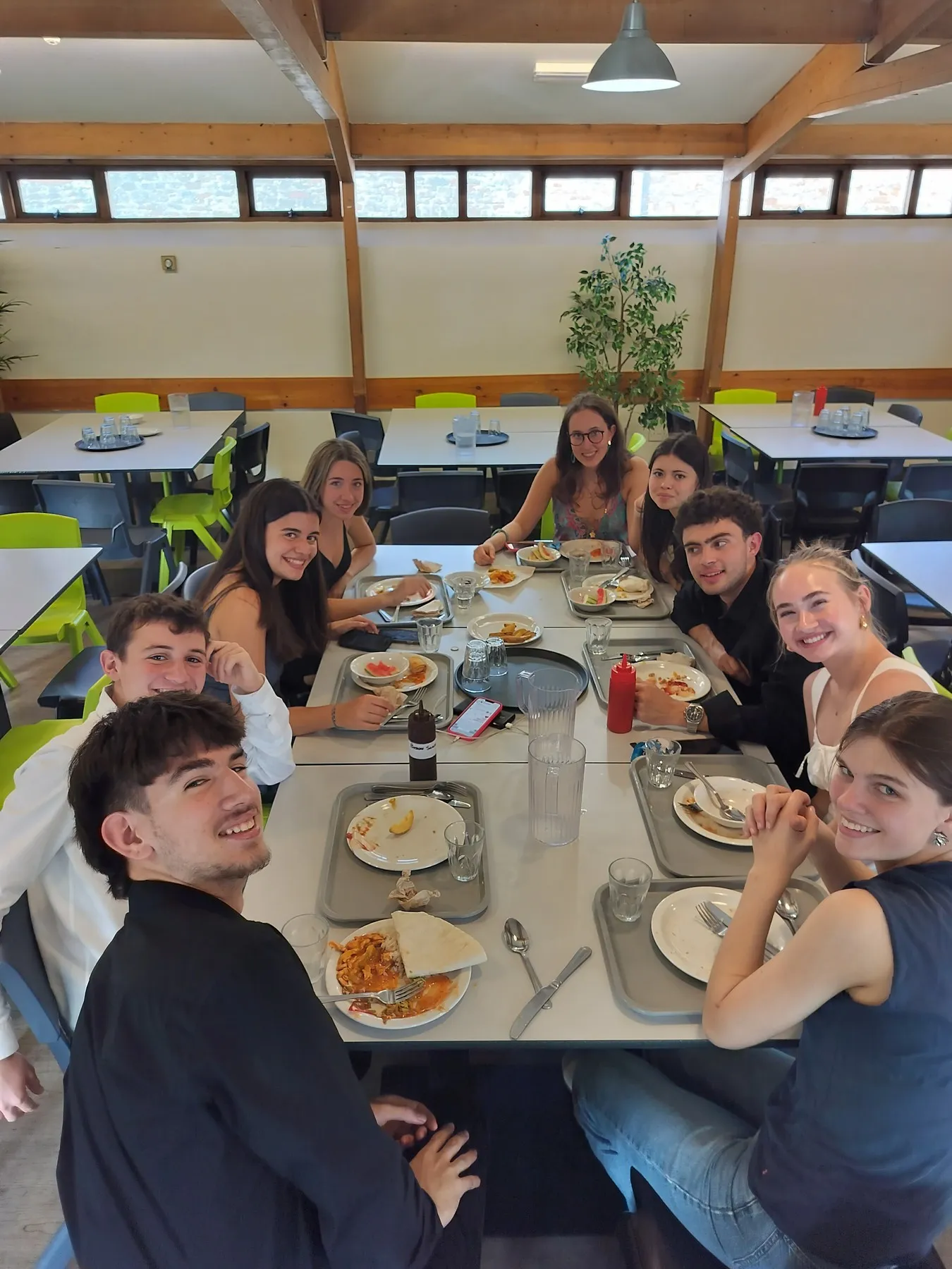Students sharing a meal together in the dining hall
